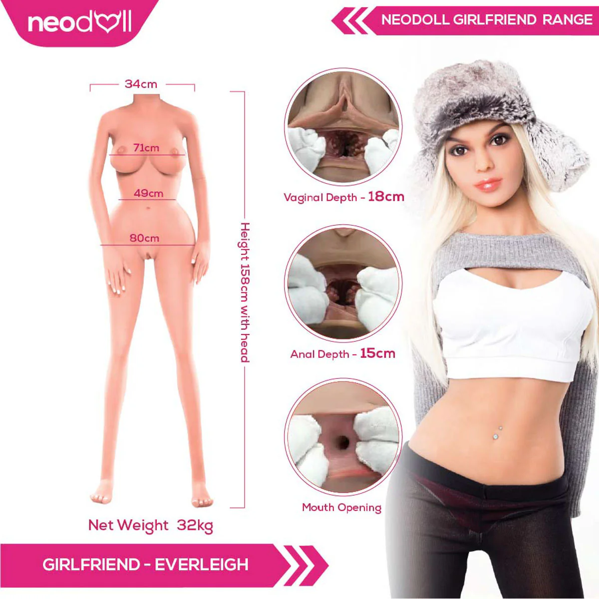 Neodoll Girlfriend Everleigh - Realistische Sexpuppe - Gel Brust - 158cm - Gebräunt - Image 3